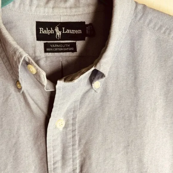Ralph Lauren Yarmouth Button Down Shirt 16 / 35 Light Blue Oxford Cotton - Picture 3 of 7